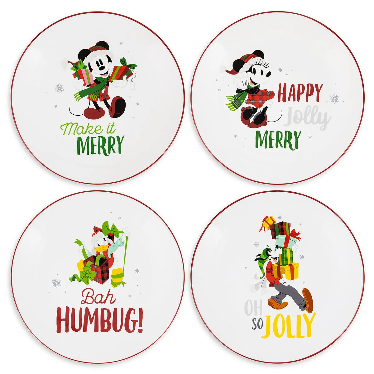 Disney Salad Plate Set - Santa Mickey And Friends Holiday - Set Of 4 1 Disney Salad Plate Set - Santa Mickey And Friends Holiday - Set Of 4
