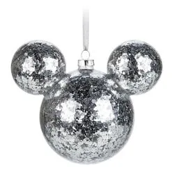 Disney Mickey Ears Ornament - Mickey Mouse Icon - Silver Confetti