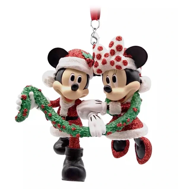 Disney Figurine Ornament - Mickey And Minnie Holding Garland 1 Disney Figurine Ornament - Mickey And Minnie Holding Garland
